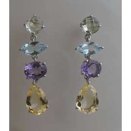 Gruner Amethyst, blautopas, Amethyst und Citrin Erklärung 925 Sterling Silber Post Ohrringe - Natürlicher Edelstein - Geburtstagsgeschenk - Weihnachtsgeschenk - Handgefertigte Geschenkideen für Frauen