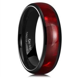 King Will 6mm Tungsten Carbide Rings for Men Women Black Mens Wedding Band with Colorful Shell Inlay Domed Edge Polished Finish Casual Engagement Rings Comfort Size, Red Size 9