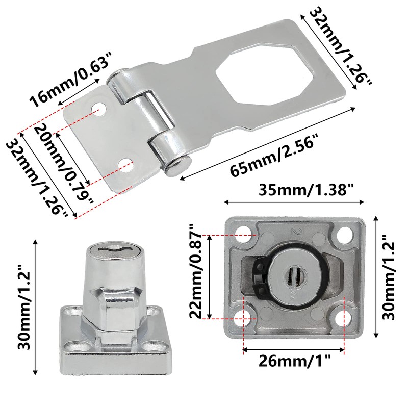 Kyuionty 4 Pcs Keyed Hasp Locks 2.5 Inch Twist Knob