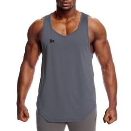 BROKIG Mens Irregular Gym Workout Stringer Tanks, Bodybuilding Athletic Training Tank Top UPF 40+ Muscle Tank Casual Sleeveless (X-Large,Gray)