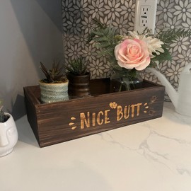 Admired By Nature Hello Sweet Cheeks Solid Wood Toilet Paper Holder, Farmhouse Décor, Toilet Paper Storage, Bathroom Accessories, Bathroom Décor, for Home Décor Bathroom Organizer (Brown)