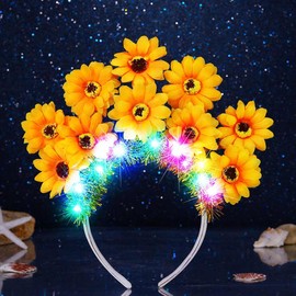 Catery Sunflower Headband Light Up Daisy Flower Headpiece Boho Hair Accessories for Women