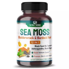Ultra Herbs Sea Moss Supplement 150 Count 12900mg 12in1 Health Blend