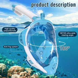 Farerkass Diving Mask, Snorkel Mask, Adult, 180° Full Face Mask, Snorkel Mask, HD Anti-Fog, Compatible with Action Cameras, Suitable for Teenagers and Adults (SM)