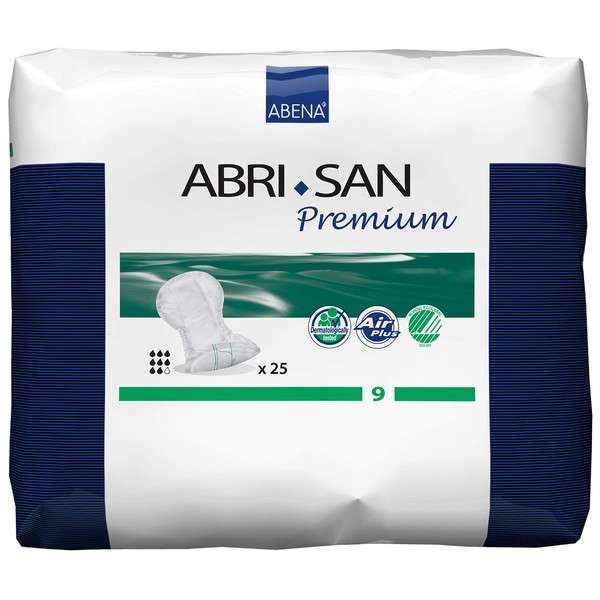 Abena Abri-San Premium Incontinence Pads, Heavy Absorbency, (SIZES 8 TO 11 AVAILABLE) Size 9, 100 Count