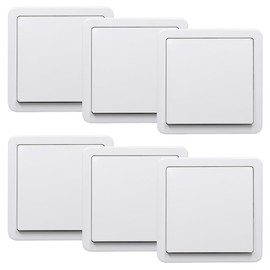 GOIYZTTR Flush-Mounted On/Off Switch Toggle Switch Light Switch All-in-One White 250 V 10 A Flush-Mounted Clamp Connection Standard Universal 84 x 84 mm Pack of 6