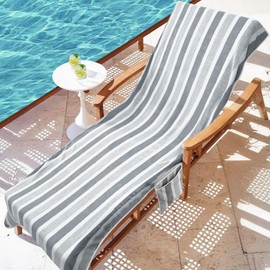 Ruikyhom Lounge Chaise Chair Towel Cover - 1 Pc Ultra Plush & Absorbent Micro Fleece Towel Cover for Pool,Beach,Outdoor(Garden,Courtyard) | Faster Drying, Non-Slip, 2 Side Pockets | 85" x 30" - Gray