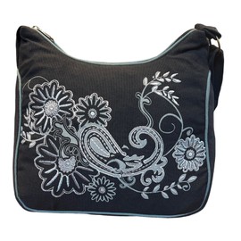 Macha Cotton Shoulder Bag Unique Tapestry Floral Embroidery Hobo Shoulder Bag Hippie Bag Boho Bag, gray