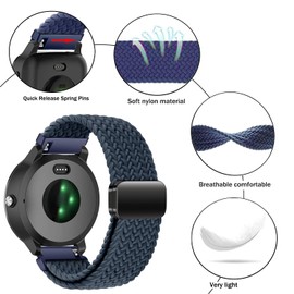 Issinlky Nylon Braided Band for Garmin Venu 2 Plus, 20mm Elastic Strap for Vivoactive 5, Venu Sq 2, Vivoactive 3, Vivomove HR, Forerunner 55 245 645