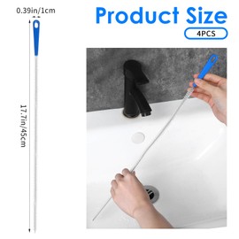 4 Packs Snake Drain Hair Removal Tools, 17.7" Long Flexible Drain Cleaning Brush, Sewer Drains Brush, Drains Clog Remover, Shower Clog Remover for Curved Pipes and Slim Holes