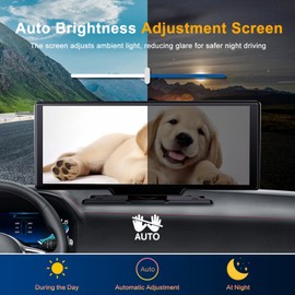 Luzeterna Portable 9.3-inch Wireless Apple CarPlay Screen for Car with Auto Brightness, 4K Dash Cam & Backup Camera, Bluetooth Car Stereo with Android Auto, Touchscreen CarPlay Box,GPS Navigation