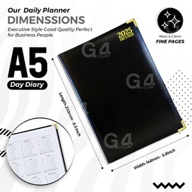 G4GADGET A5 Day A Page Diary Black 2025 | Hardback Cover | Daily Planner with Hourly Slots | Compact and Durable