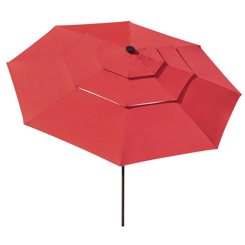 11ft 3-Tier Red Iron Patio Umbrella with 40LEDs Solar Powered
