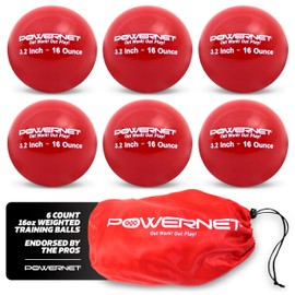 PowerNet 3.2" 6 Pack Weighted Training Balls for Hitting Batting, Build Strength & Muscle, Improve Technique, Training Equipment for Throwing, Softball Size (16 oz - Red)