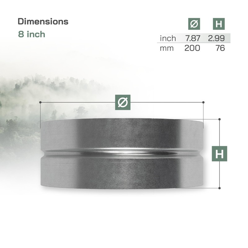 Vent Systems 8'' Inch Galvanized Steel Duct Connector - Round