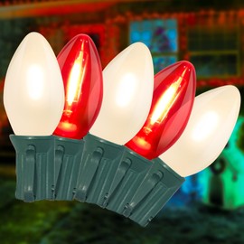 Red and White Christmas Lights Outdoor,25ft C7 LED Christmas Lights with 27 Transparent Red and Frosted White Bulbs,Connectable Vintage Christmas Lights for Patio Xmas Garden Party Holiday Decor