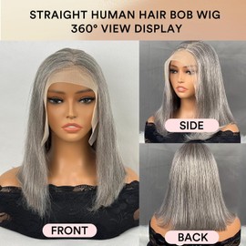 Salt and Pepper Grey Short Bob, Bob 13x4 lace front Wig for Women, White Wig Natural Looking for Daily (Salt and Pepper Grey wig, 8in)