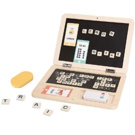 Tooky Toy Children's Toy Wooden Laptop TH819, Magnetic Letters, Colourful Chalk, Colour: Beige