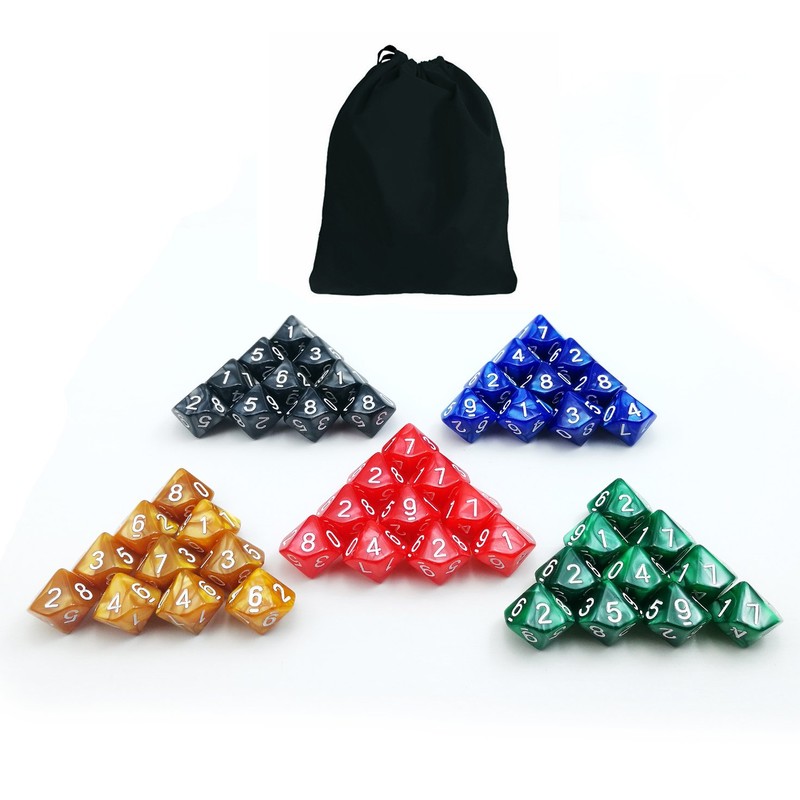 50pcs Assorted D10 Pack, 5X10pcs 10 Sides Dice Marble Polyhedral