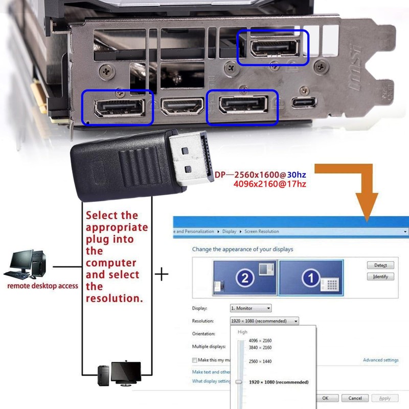 cablecc Virtual Display Adapter DP Displayport Dummy Plug Headless Ghost