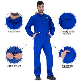 Bwolf Anax Men's Work Overalls, 100% Cotton Work Overalls with 5 Pockets, Royal Blue, xxl