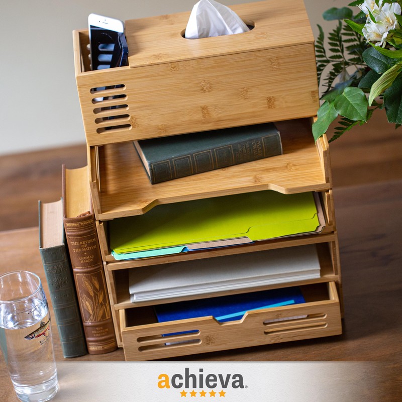 Achieva Bamboo Stackable Side Load Letter Tray, 2pk (71004)