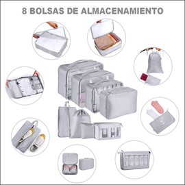 DAHAN 8PCS Organizadores Viaje para Maletas, Bolsas Equipaje Impermeable Cubo Embalaje Viaje Bolso Almacenamiento a Ropa, Zapato, Cosmético y Accesorio, Organizador Maleta Bolsa (gris)