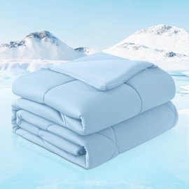 HYLEORY Cooling Comforter Queen Size for Hot Sleepers - Double Sided Summer Cooling Blanket for Night Sweats, All Season Lightweight Cool Duvet, Silky Smooth Ice Bedding for Sleeping, Light Blue