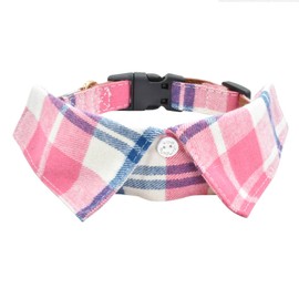 Cotton Dog Collar with Bowtie, Comfortable Adjustable Cute Lapel Design Dog Bow Tie Collar for Small Medium Large Boys and Girls Pets (Pink, L(14-22in)