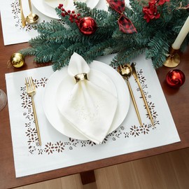 Elrene Home Fashions Poinsettia Noel Laser Cut Holiday Cloth Napkins, Set of 4, 17"x17", Poinsettia Ivory