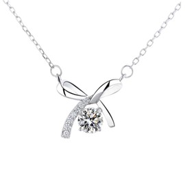 Nayonner Moissanite Necklace for Women Sterling Silver Necklace Bow Tie Sparkling Round Moissanite Pendant Diamond Necklace Jewelry Anniversary Birthday Christmas Gifts for Mom Wife Girlfriend Women