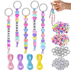 566 Pcs Keyring Making Kit, Letter Beads for Keyring Making, DIY Keyrings, Bead Kit, Keyrings & Keychains, for DIY Making Keyring Valentine's Day Jewelry Decor, Holiday Party, Backpack Charms