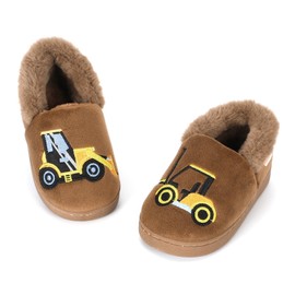 LACOFIA Toddler Boy's Winter Slippers Kids Novelty Warm Plush Indoor Slipper Shoes Brown 6/6.5