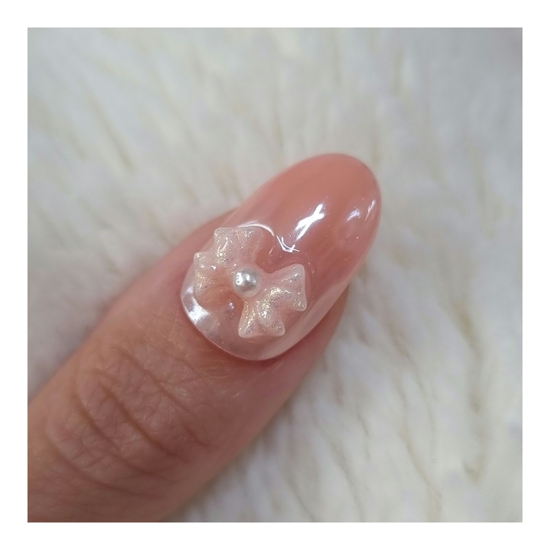 Pink Ribbon Glazed Handmade Nail Tips - Short Oval /
