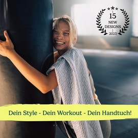 WOODSANDWAVES Fitness Towel with Design, Bag & Extra Strong Magnet - The Ideal Sports Towel for Gym and Gym | Non-Slip, Odourless, Quick-Drying (115 x 43 cm)