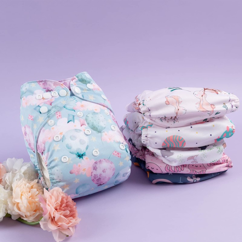babygoal Reusable Cloth Diapers 6 Pack+6pcs Rayon from Bamboo Inserts+Wet