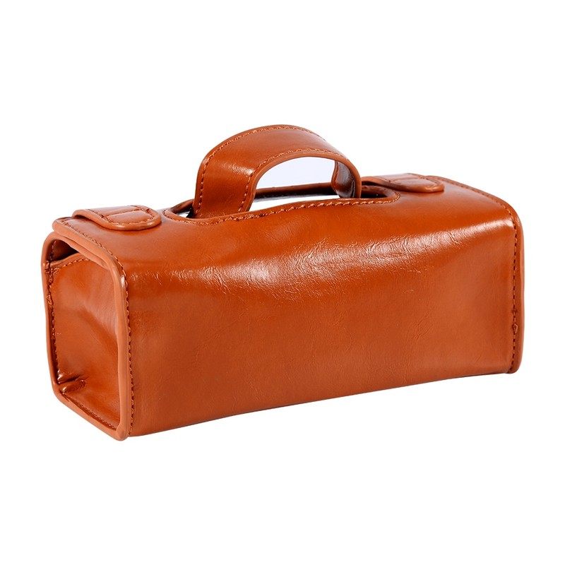 Fashion Men's Portable Cosmetic Pouch Brown PU Leather Shaving Brush