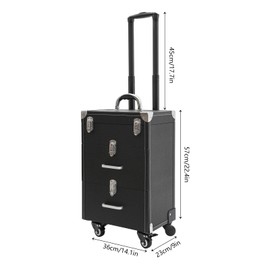 YIYIONCE Rolling Makeup Train Case Upgraded Professional Makeup Case 3 In 1 Nail Tech Travel Case Cosmetology Case on Wheels with Makeup Brush Bag Classic Cosmetic Travel Trolley (Black-Silver)