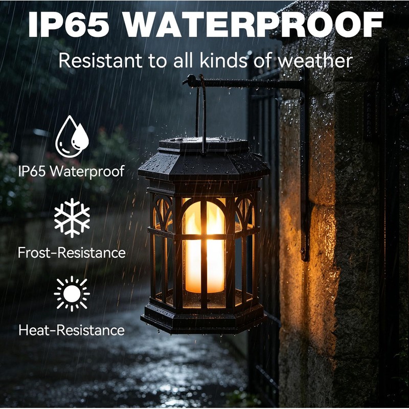 Amzxart 2 Pack Solar Lantern Outdoor Lights, Upgraded Flame Solar
