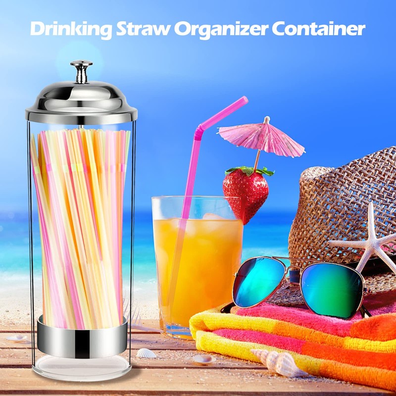 Straw Dispenser,Drinking Straw Holder for Kitchen, Pop Up Straw Lid