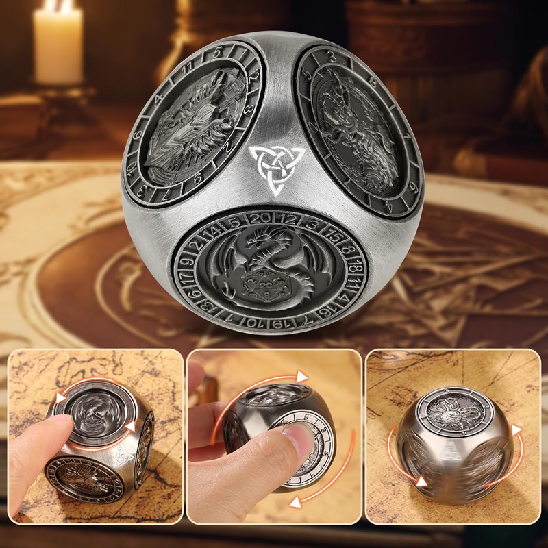 DND Fingertip Spinner Dice, 7-in-1 Metal Dice Set with 3D