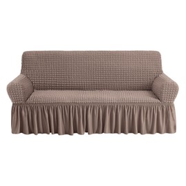 NICEEC Sofa Slipcover Coffee Sofa Cover 1 Piece Easy Fitted Sofa Couch Cover Universal High Stretch Durable Furniture Protector with Skirt Country Style (3 Seater Coffee)