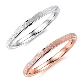 OAKKY Women Stainless Steel 2MM Scrub Wedding Band Ring Rose Gold Size K