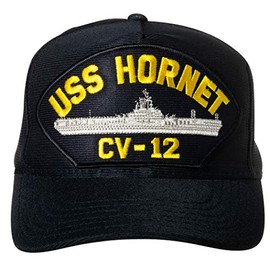 United States Navy USS Hornet CV-12 Aircraft Carrier Ship Emblem Patch Hat Navy Blue Baseball Cap