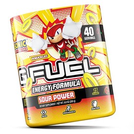G Fuel Knuckles' Sour Power Energy Drink Powder, Pre Workout Caffeine Mix for Gaming, Sugar Free Focus Amino, Vitamin + Antioxidants, 9.8oz (Sour Raspberry, 40 Servings)