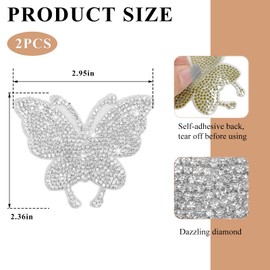 DXNQ 2 PCS Rhinestone Car Stickers, 1.77"×1.38" Bling Butterfly Car Sticker Decal, Cute Shiny Car Decals with Self-Adhesive Backing for Car Interior&Exterior Window Laptop Luggage, Car Accessories