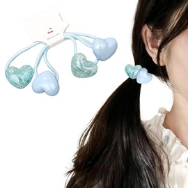 GFun Hair Tie, Hair Rope, Heart, Sparkle, Glitter Included, Children, Small, Cute, Hair Accessories, Set of 2, Light Blue