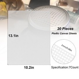20 Pieces 7 Count Plastic Mesh Canvas Sheets for Embroidery, 10.2 x 13 Inch Plastic Canvas Sheets, Plastic Mesh, Eye Mesh for Acrylic Yarn Crafting, Knit Crochet Projects and Make Aquarium