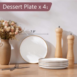 Herogo Ceramic 7.9 Inch Porcelain Dessert Plates Set of 6, Small Stoneware Dinner Plate Set, Double Reactive Glaze Large Dinnerware Plates for Kitchen, Microwave, Oven & Dishwasher Safe, Ivory White