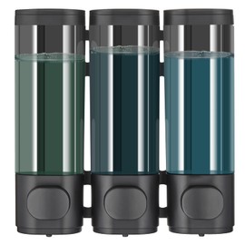 Shampoo and Conditioner Dispenser, Pollock Shower Dispenser 3 Chamber No Drill Shampoo Dispenser for Shower Wall Mounted Shampoo Conditioner Body Wash Dispenser for Bathroom,Large Capacity,Black